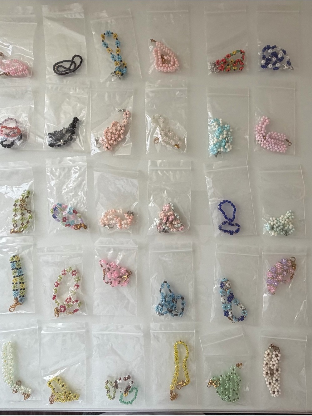 Beaded Charm Bracelets and Rings - Pastel Multicolor